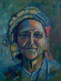 Nepalese Lady original oil painting by John Richard Hewitt